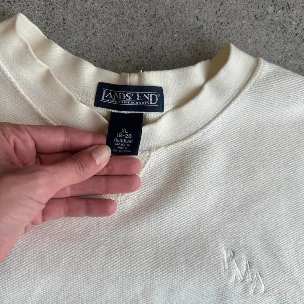 Lands' End cream crewneck sweater 100% cotton vintage cream crew pullover xl